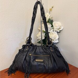 Vintage Isabella Fiore Dark Leather Fringe Shoulder Bag
